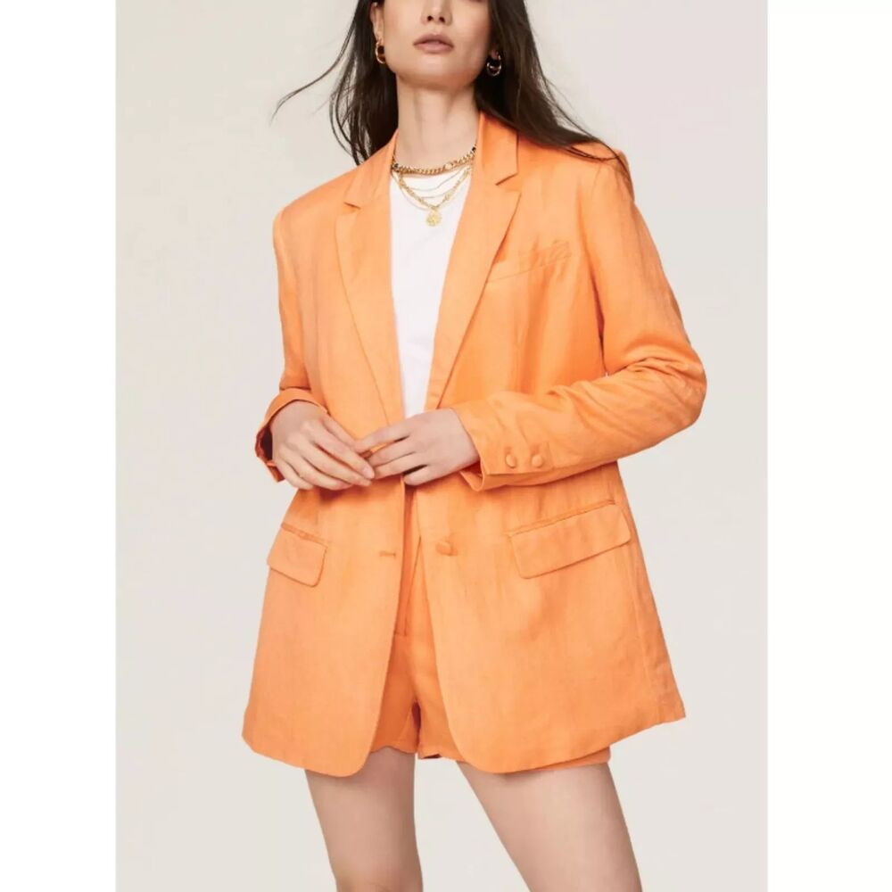 ASHLEY PARK x RTR Linen Blend Blazer M Oversized Two Button Orange EUC B10